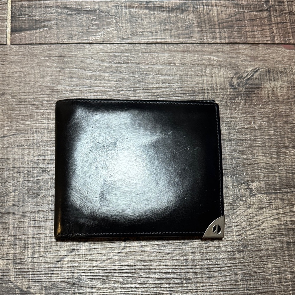 Dunhill Unisex Black Leather Wallet with Silver Accent